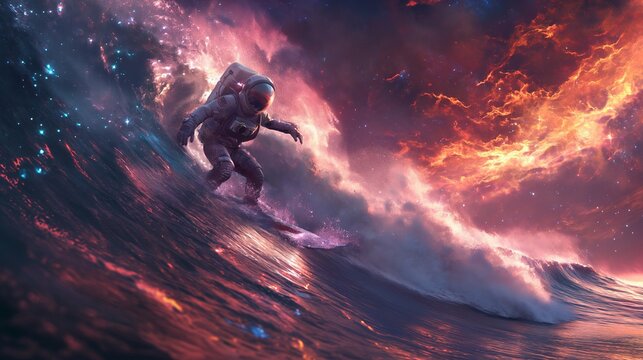 astronaut astronaut surfing on a wave. Generative AI