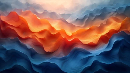 Photo sur Plexiglas Rouge 2 Vibrant Transition: From Deep Blue Waves to Fiery Orange Skies.