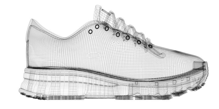 Shoes designed in wireframe, shoe design, fashion, upper, sole, 3d rendering, CAD