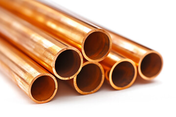 Copper hollow pipes isolated on a white background