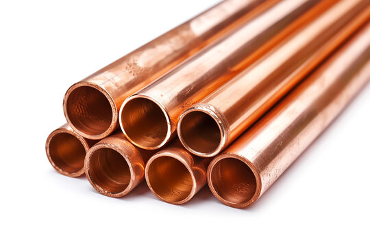 Copper hollow pipes isolated on a white background