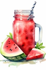 Watermelon smoothie with ice cubes and mint