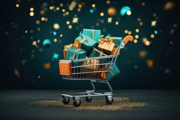 Shopping cart, trolley with gift boxes