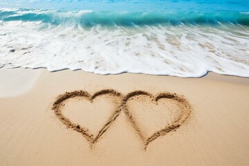 A beautiful sandy beach shaped like two hearts. Generative AI
