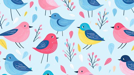 cute bluebirds pastel pattern background