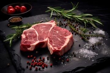 Raw beef rib bone steak with spices - obrazy, fototapety, plakaty