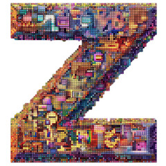 Pixel Art: Letter Z Isolated on Transparent or White Background, PNG - obrazy, fototapety, plakaty