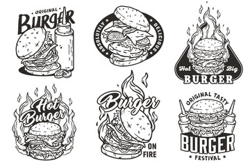 Burger set vector for logo of fast food. American food or hamburger collection for restaurant or cafe