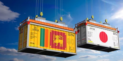Foto op Aluminium Shipping containers with flags of Sri Lanka and Japan - 3D illustration © PX Media
