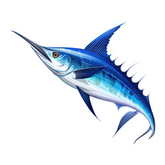 Blue marlin fish isolated on white or transparent background