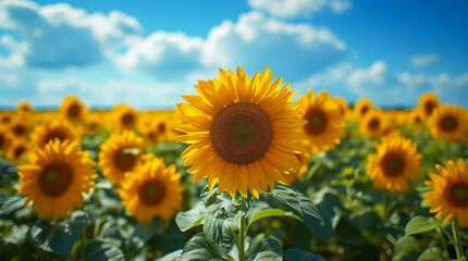 Sunflowers in bloom. An image for covers, backgrounds, wallpapers and other summer projects. 