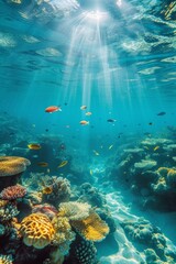 Fototapeta na wymiar Crystal-clear waters reveal vibrant marine life in their underwater habitat