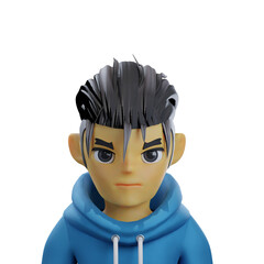 young man wearing a blue hoodie jacket 3D avatar