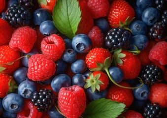 Berries Row Fresh, background, close up. Realistic berry, detailed. Grocery product advertising, menu or package.