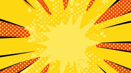 Fototapeta premium Pop art background. Yellow comic sunburst with speech bubble. banner superhero backdrop 