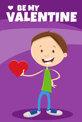 funny cartoon boy with heart Valentines Day card