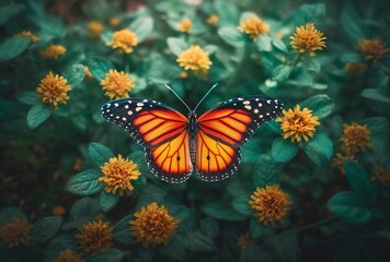 Fototapeta na wymiar Monarch butterfly on flowers, natural background