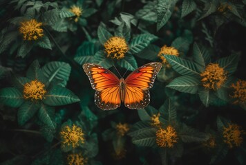 Monarch butterfly on flowers, natural background - obrazy, fototapety, plakaty