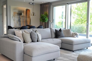 Living room with a gray sofa.