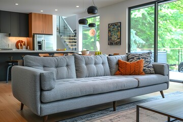 Living room with a gray sofa.