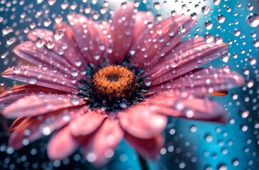 Obraz premium Nature flower background, pink flower with water drops