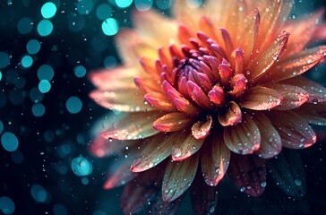 Nature flower background, pink flower with water drops