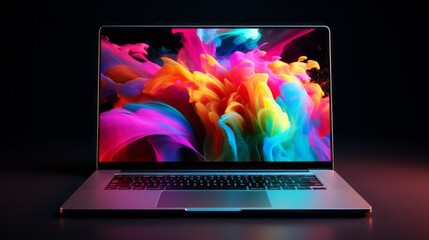 Laptop with vibrant display illuminating the workspace with brilliant colors