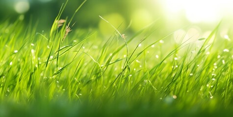 Green grass closeup in the sunlight