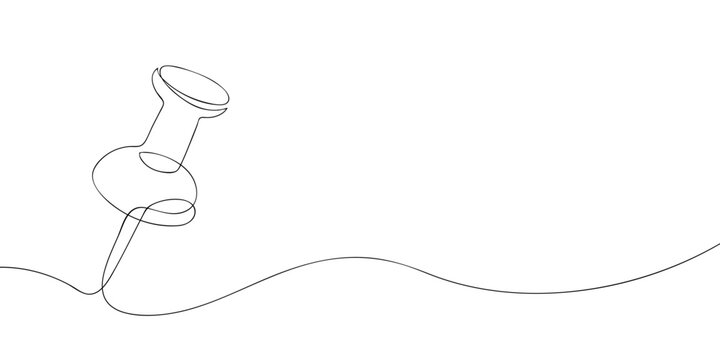 recommend clip art: A pushpin drawn in one line. Minimalist linear pin icon attaching paper.