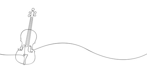 A single line drawing of a violin. Continuous line violin icon. One line icon. Vector illustration