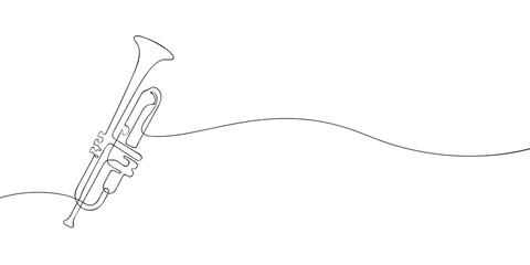 Fototapeta na wymiar A single line drawing of a trumpet. Continuous line trumpet icon. One line icon. Vector illustration