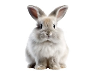 Fluffy Angora Rabbit, isolated on a transparent or white background