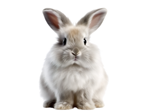 Fluffy Angora Rabbit, isolated on a transparent or white background