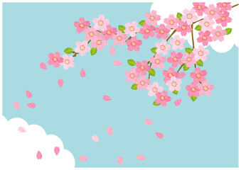 桜の花が美しい春の桜フレーム背景34青色