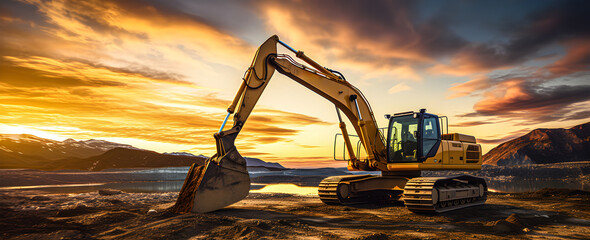 An excavator in an open pit mine. - obrazy, fototapety, plakaty