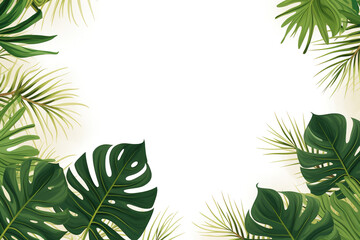 Fototapeta na wymiar Top view of tropical leaves on white background