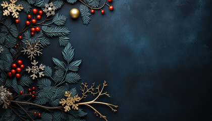 Winter celebration snowflake ornament on dark blue backdrop generated by AI