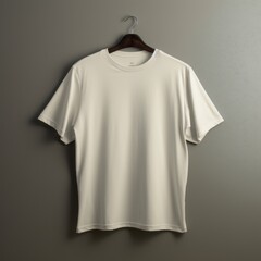 Ivory t shirt is seen against a gray wall