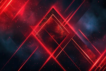 Abstract black red gaming background with modern luxury grid pattern retro vapor synthwave smoke fog, neon red light ray and triangle stripes line paper cut style - obrazy, fototapety, plakaty