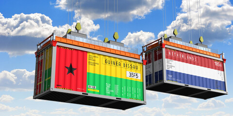 Shipping containers with flags of Guinea Bissau and Netherlands - 3D illustration
