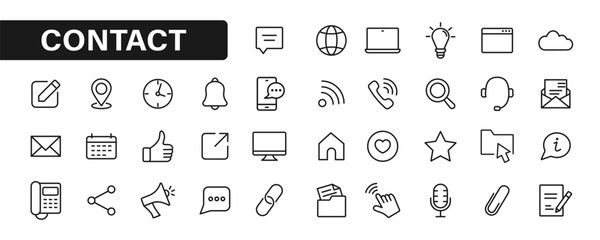 Set of contact icons. Basic contact thin icon collection. Vector illustration