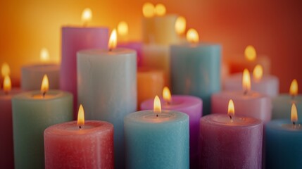 Fototapeta na wymiar An array of colorful candles on a simple background adds warmth and charm to any event