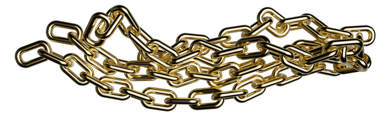 Gold chain in dynamic motion isolated on a transparent background. 3D render.