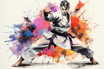 Taekwondo fighter at Olympic Games in Paris 2024.