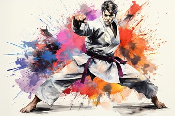 Obraz premium Taekwondo fighter at Olympic Games in Paris 2024.
