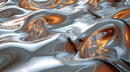 An abstract background simulating the flow of liquid metal, with streams of molten silver, gold, and copper merging