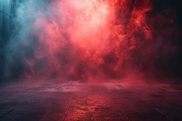 Fotobehang concrete floor and red smoke background © abstract Art