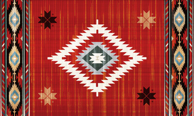 knitted background Navajo tribal Red vector seamless pattern. Native American ornament. Ethnic South Western decor style. Boho geometric ornament. Vector seamless pattern. Mexican blanket, rug. Woven 