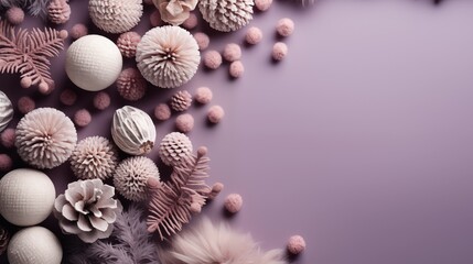 Christmas background with tender wool decoration and branches