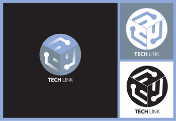 colorful tech link logo golden ratio design vector